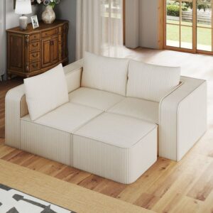 4 Pcs Corduroy Modular Sectional Sofa Bed with 3 Pillows