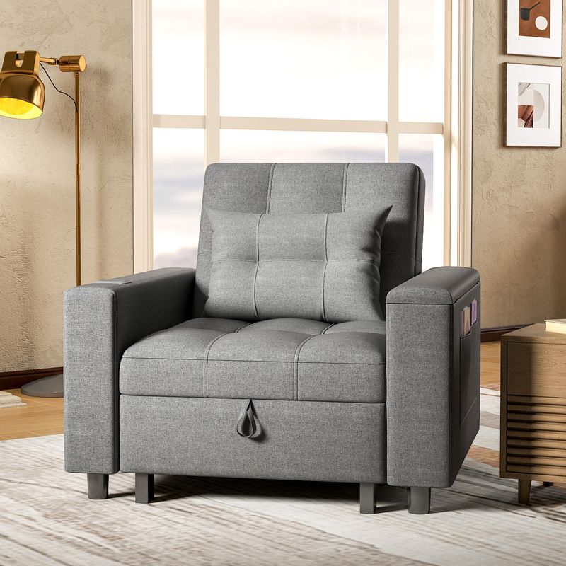 75" 3-in-1 Convertible Single Sofa Bed with Wireless and Type-C Charging - Image 2