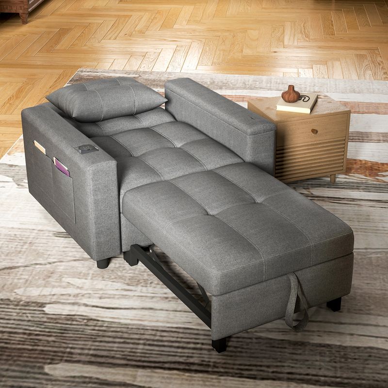 75" 3-in-1 Convertible Single Sofa Bed with Wireless and Type-C Charging - Image 6