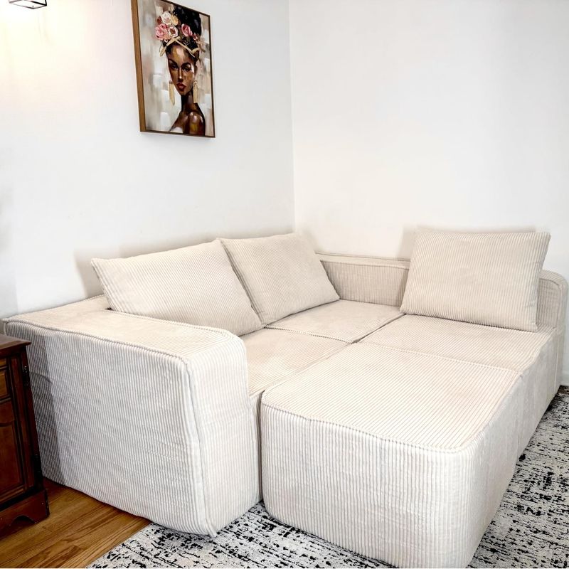 4 Pcs Corduroy Modular Sectional Sofa Bed with 3 Pillows - Image 7