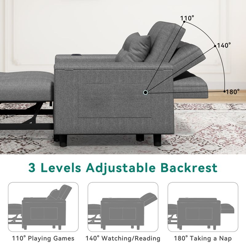 75" 3-in-1 Convertible Single Sofa Bed with Wireless and Type-C Charging - Image 9