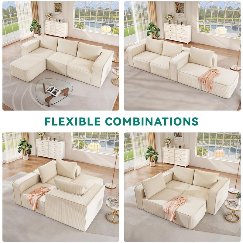 4 Pcs Corduroy Modular Sectional Sofa Bed with 3 Pillows - Image 5
