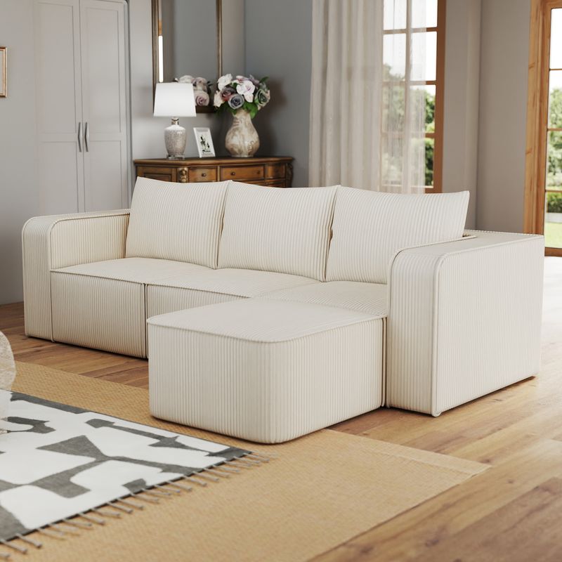 4 Pcs Corduroy Modular Sectional Sofa Bed with 3 Pillows - Image 4