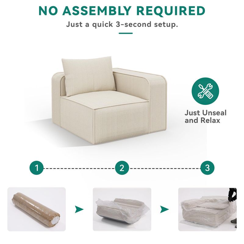 4 Pcs Corduroy Modular Sectional Sofa Bed with 3 Pillows - Image 6