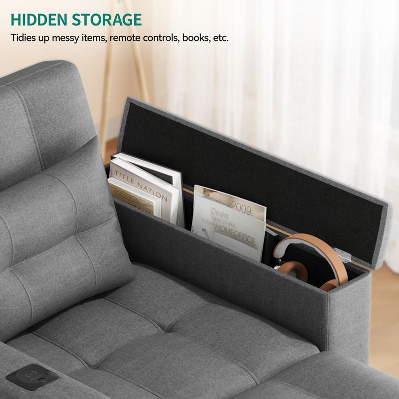 75" 3-in-1 Convertible Single Sofa Bed with Wireless and Type-C Charging - Image 8