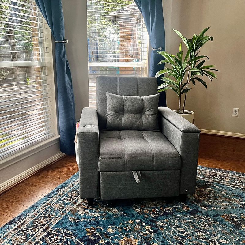 75" 3-in-1 Convertible Single Sofa Bed with Wireless and Type-C Charging - Image 10