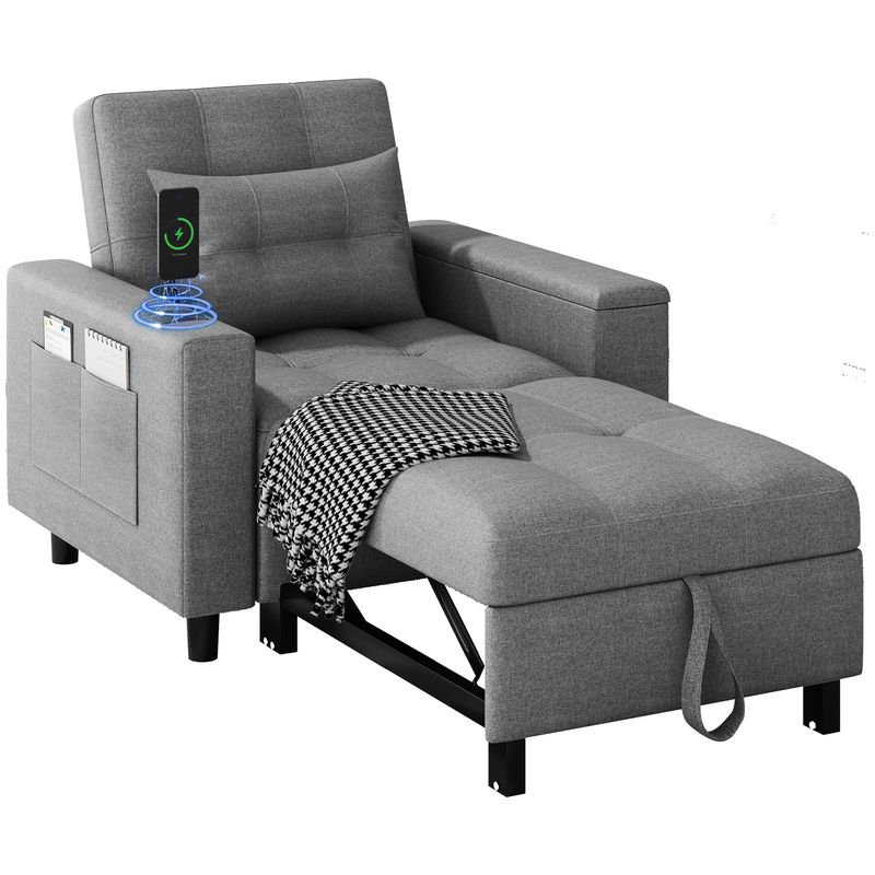 75" 3-in-1 Convertible Single Sofa Bed with Wireless and Type-C Charging - Image 11