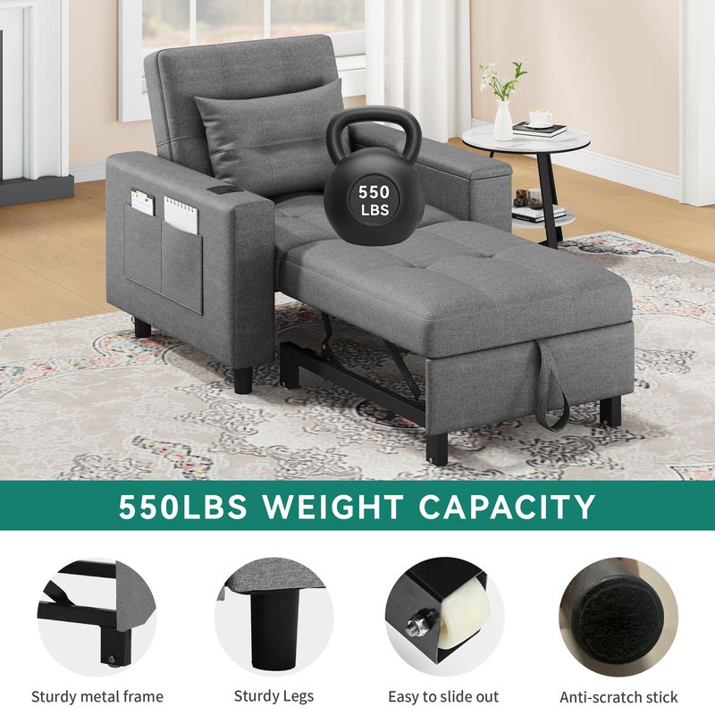 75" 3-in-1 Convertible Single Sofa Bed with Wireless and Type-C Charging - Image 12