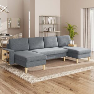 108.6" Velvet U-Shaped Sectional Sofa Set with Side Storage