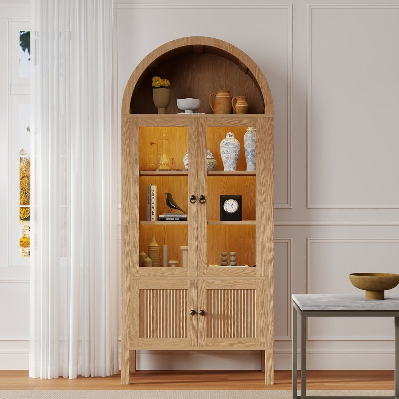 71" Arched Tall Storage Cabinet with Doors and Shelves